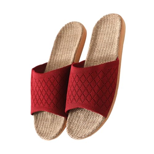 Gatuida Leichte Atmungsaktive Leinenschuhe für Damen und Herren Einfache Rutschfeste Hausschuhe für Frühling und Sommer Saugfähige Langlebige Indoor Slipper in Rot von Gatuida