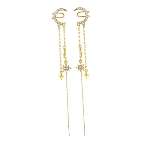 Gatuida Mond Stern Ohrclip Baumelnde Kette Ohrringe Damen Ohne Piercing Strasssteine Alloy Material Ohrringe Für Frauen Teenager-mädchen von Gatuida
