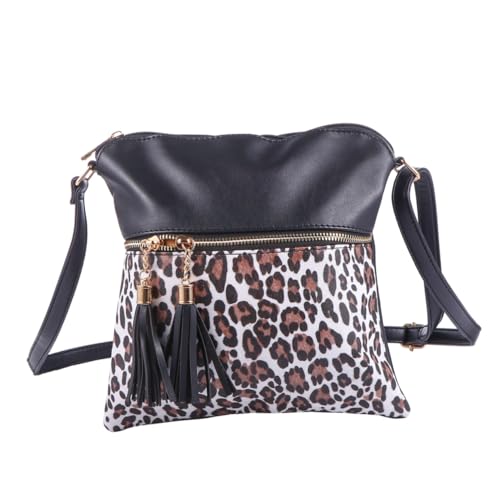 Gatuida Leopard Muster Umhängetasche Damen mit Fransen Kontrastfarben Single Schultertasche Modische Storage Bag für Alltag Reisen Party und Freizeit Elegantes Design als von Gatuida