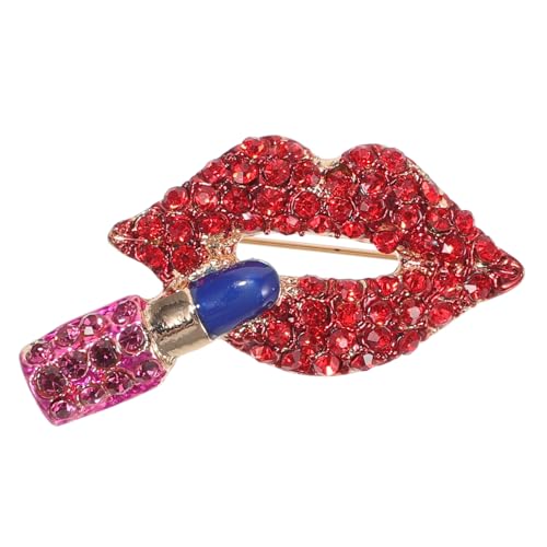 Gatuida Lipstick Brosche mit Strasssteinen Eleganter Anstecker für Damen Modisches Accessoire für Jacken Schals Hüte und Kleider Leicht Anzubringen für Konzerte und Festlichkeiten von Gatuida