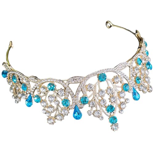 Gatuida Luxuriöse Brautkrone Strass Hochzeit Tiara Damen Haarschmuck Glänzend Elegant für Braut und Festliche Anlässe Gold Himmelblau von Gatuida