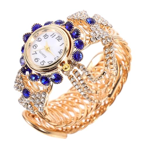 Gatuida Luxuriöse Damenuhr mit Funkelndem Diamantbesatz Elegantes Quarzuhrwerk Modisches Offenes Armband aus Analoge Armbanduhr für Frauen Stilvoll und Blaues Design von Gatuida