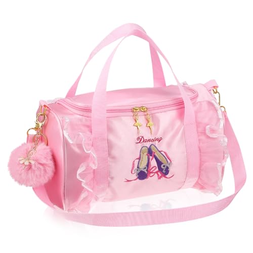 Gatuida Mädchen Balletttasche mit Zartem Besticktem Muster und Schlüsselanhänger Umhängetasche mit Abnehmbarem Schultergurt Reißverschlussgesicherte Sporttasche für Tanz und Freizeit von Gatuida