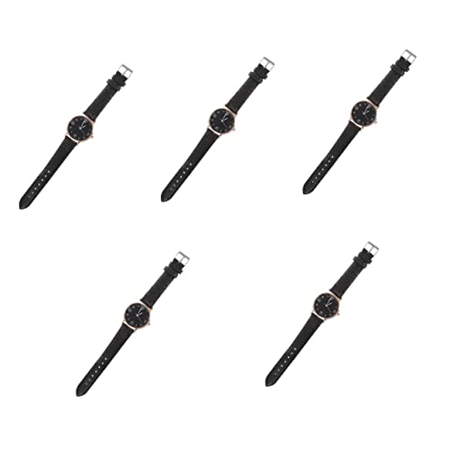 Gatuida Mädchenuhren Damenuhren 5 Stück Modische Uhren Für Damen Damenuhr Ultradünnes Gehäuse Pu-Gürtel Quarz Miss Black Damenuhr Mädchenuhr von Gatuida