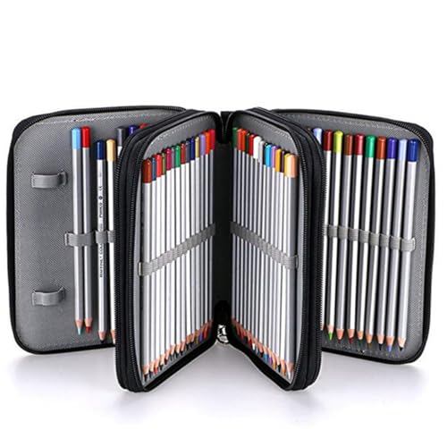Gatuida Malstiftetui mit Reißverschluss Wasserabweisendes Oxford Material Dreilagige Stifteaufbewahrung für Stifte Praktisches Federmäppchen für Schüler und Künstler Schwarz von Gatuida
