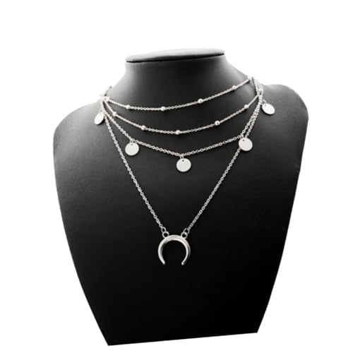 Gatuida Mehrlagige Damen Halskette mit Silbernem Mond Anhänger und Runden Perlen Verarbeitung Modisches Schlüsselbein Schmuckstück für Besondere Anlässe und Alltag Gatuida Mehrlagige Damen Halskette mit Silbernem Mond Anhänger und Runden Perlen Verarbeitung Modisches Schlüsselbein Schmuckstück für Besondere Anlässe und Alltag von Gatuida