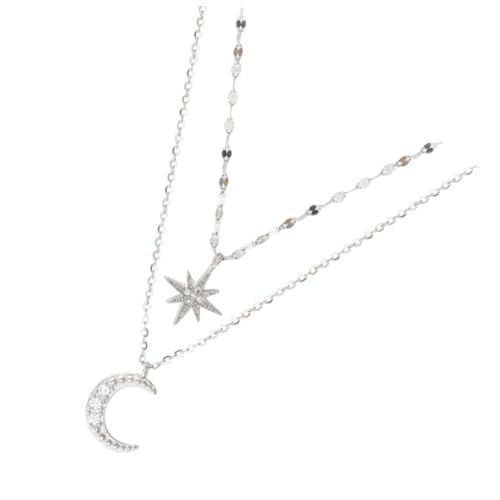 Gatuida Mehrlagige Damen Halskette mit Stern und Mondanhänger Silber Funkelnde Strassverzierung Eleganter Choker Schmuck Geschenkidee für Valentinstag und Besondere Anlässe von Gatuida