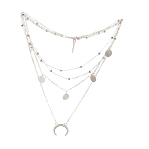 Gatuida Mehrlagige Damenkette Silber mit Mondanhänger und Runden Perlen Clavicle Halskette als und Modisches Accessoire für Besondere Anlässe von Gatuida