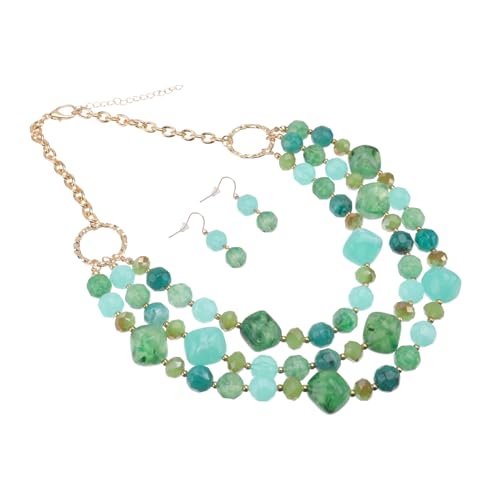 Gatuida Mehrlagiges Damen Modeschmuck Grün Leichte Resin Halskette mit Modischen Kreativen Ohrringen Stilvolle Schmuck Danglers für Auftritte und Besondere Anlässe von Gatuida