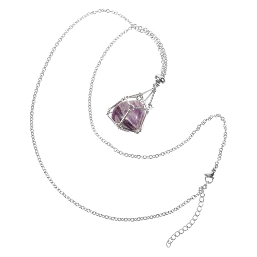 Gatuida Metall Halskette mit Hohlem Kristallstein Halter Verstellbar Modisches Schmuckstück für Frauen Langer Anhänger DIY Schmuckzubehör Silberfarben mit Violettem Amethyststein Gatuida Metall Halskette mit Hohlem Kristallstein Halter Verstellbar Modisches Schmuckstück für Frauen Langer Anhänger DIY Schmuckzubehör Silberfarben mit Violettem Amethyststein von Gatuida