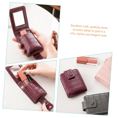 Gatuida Mini Kosmetiktasche Damen Lippenstift etui mit Spiegel Kompakt Tragbar Lippenstifthalter Praktischer Make up Organizer für Reisen Alltag und Büro in Elegantem Weinrot von Gatuida