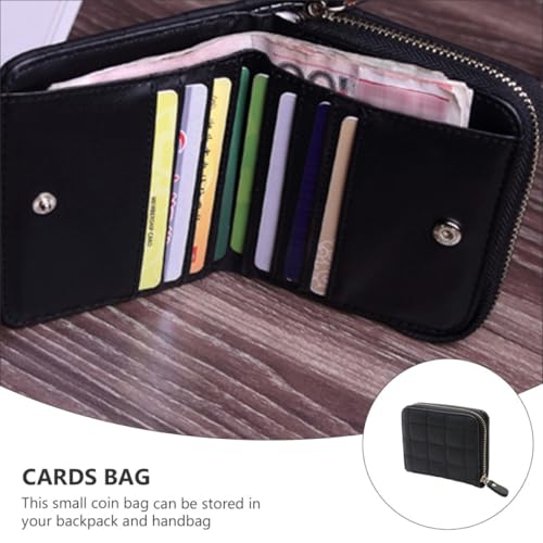 Gatuida Mini Portemonnaie Damen Schwarz Besticktes PU Material Münzfach Kleine Geldbörse Studenten Kartenetui Praktisch Geschenk von Gatuida