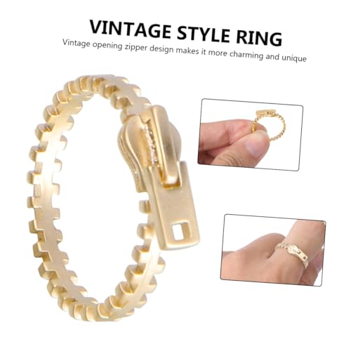 Gatuida Modischer Offener Zipper Ring Vintage Stil Verstellbarer Damen Fingerring Goldfarbener Modeschmuck Langlebiges Material Einzigartiges Design für Freundinnen von Gatuida