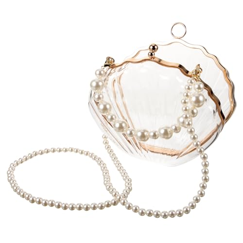 Gatuida Muschel Handtasche Damen Perlenkette Schultertasche Transparent Modisch Vielseitig Für Alltag und Party von Gatuida