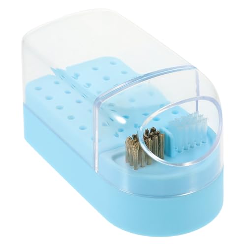 Gatuida Nagelbohrer Aufbewahrungsbox Nagelfräser Bits Organizer mit Transparentem Deckel und Reinigungsbürste Praktischer Nail Grinding Head Halter für Saubere Maniküre Arbeitsfläche Blau von Gatuida