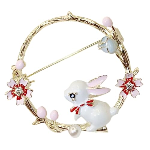 Gatuida Niedliche Japanische Hasenbrosche mit Metallkranz Modische Anstecknadel für Frauen Cartoonartige Reversbrosche Langlebiges Kleidungsaccessoire Praktisch und Stilvoll für Alltag von Gatuida