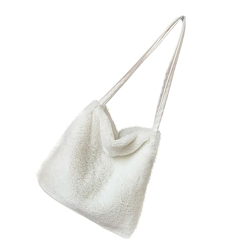 Gatuida Niedliche Leichte Plüsch Schultertasche für Studenten Kompakte Tragbare Handtasche aus Weichem Wollmaterial Modische Herbst Winter Damen Umhängetasche Weiß Bequem und Langlebig von Gatuida