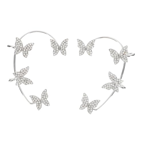 Gatuida Ohrringe Schmetterling Ohrhaken mit Strass Silberfarbene Ohrmanschette für Frauen nicht Durchbohrt Modischer Schmuck für Geburtstage Weihnachten Partys und Alltag von Gatuida