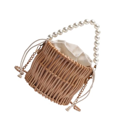 Gatuida Pearl Woven Beach Handtasche Khaki Tragbar Crossbody Schultertasche Sommer Messenger Bag für Damen Strandurlaub von Gatuida