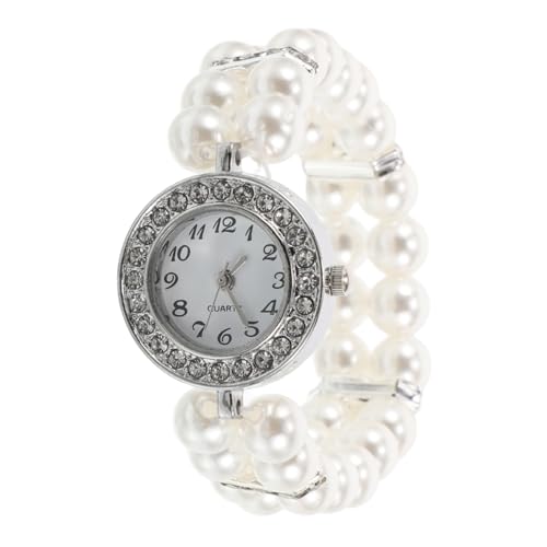 Gatuida Perlenarmbandschmuck goldene zierliche Uhr Manschettenuhren für Damen Armreifuhren für Damen Weihnachtsuhren für Damen Armbanduhr mit Manschette Golduhren für Damen Plastik Weiß von Gatuida