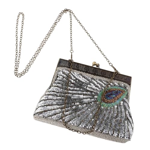 Gatuida Perlenbesetzte Pfauentasche Perlen Clutch Geldbörsen Für Damen Pailletten Perlen Abendtasche Pfauen Geldbörse Hochzeits Clutch Geldbörse Retro Umhängetasche Cocktail von Gatuida