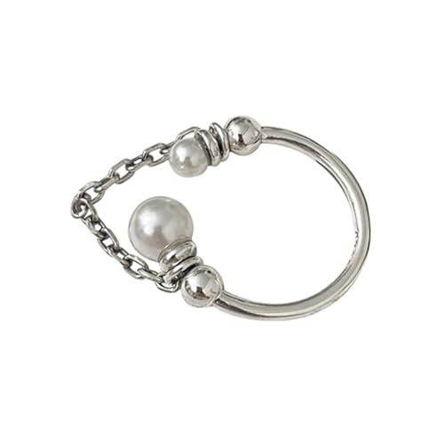 Gatuida Perlenkette Offener Ring Damen Verstellbar Silber Eleganter Perlenschmuck Geschenkidee für Frauen Mädchen von Gatuida