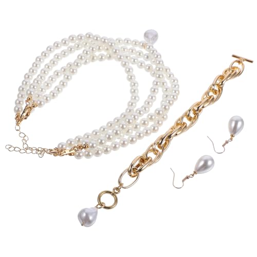 Gatuida Perlenschmuck Damen Brautschmuck Mehrlagige Perlenkette Armband Verstellbar Ohrringe mit Perlenanhänger Elegant für Hochzeit Frauen von Gatuida