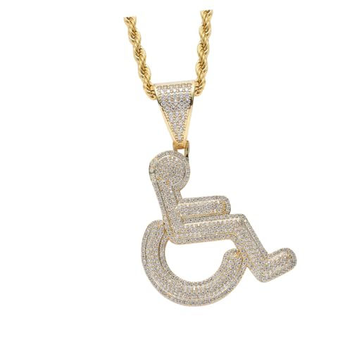 Gatuida Personality Pendant Halskette Herren Anhänger Goldfarben mit Zirkonia Langlebiger Schmuck für Rollstuhlfahrer Modisches Accessoire für Casual und Rapper Style von Gatuida
