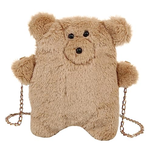 Gatuida Plüsch Bär Umhängetasche Damen Kuscheliges Crossbody Bag Herbst Winter Niedliche Schultertasche Leicht und Hellbraun für Alltag und Freizeit von Gatuida