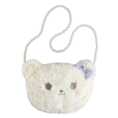 Gatuida Plüsch Bär Umhängetasche Damen mit Perlenkette Kleine Schultertasche für Handy und Kosmetik Modische Kuscheltier Tasche für Alltag Shopping und Arbeit Weiß von Gatuida
