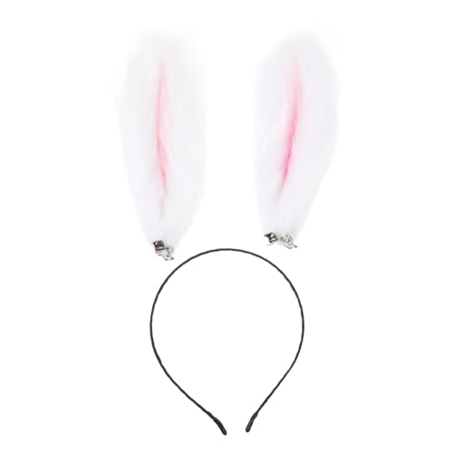 Gatuida Plüsch Hasenohren Stirnband Kreative Tierkopf dekoration Weiches Haarband mit Langen Weißen und Pinken Ohren Handgefertigt für Party Kostüm und Festliche Anlässe von Gatuida