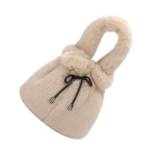 Gatuida Plüsch Schultertasche Damen Medium Weiche Umhängetasche Winterhandtasche Tragbar Alltag Shopping Tasche Cremeweiß von Gatuida