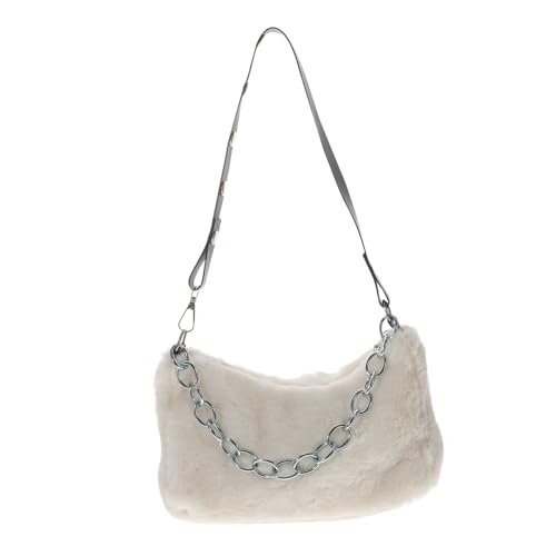 Gatuida Plüsch Schultertasche Damen Umhängetasche mit Reißverschluss Armpit Bag Chic Weiß Herbst Winter von Gatuida