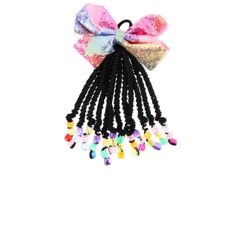 Gatuida Ponytail Haarteil mit Bunten Perlen und Schmetterlingsschleife Synthetische Haarverlängerung Wiederverwendbar Modisch für Mädchen als Haarschmuck für Zöpfe von Gatuida