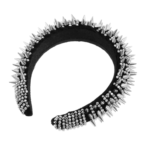 Gatuida Punk Haarreifen mit Weißen Kristallnieten Breites Gepolstertes Stirnband Auffälliges Haaraccessoire für Party Cosplay und Festivals Modischer Haarschmuck für Damen von Gatuida