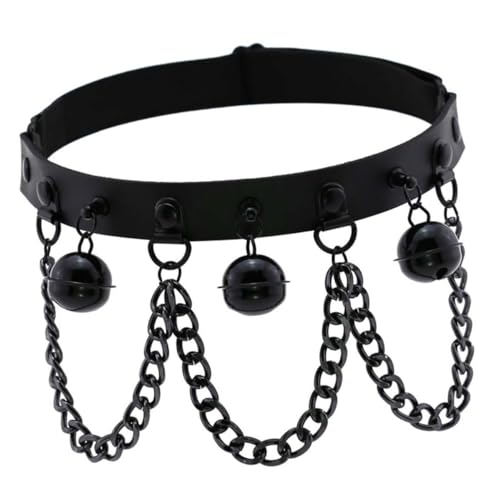 Gatuida Punk Style Leg Ring aus PU Elastisch mit Metallkette und Schwarzer Glocke Verstellbarer Gothic Beinring für Damen Modisches Accessoire von Gatuida