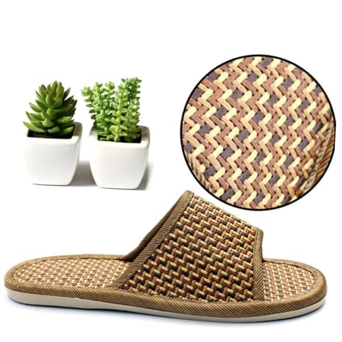 Gatuida Rattan Geflochtene Hausschuhe Sommer Slipper Atmungsaktiv Leicht Rutschfeste Plateauschuhe Für Zuhause Damen Herren Braun von Gatuida