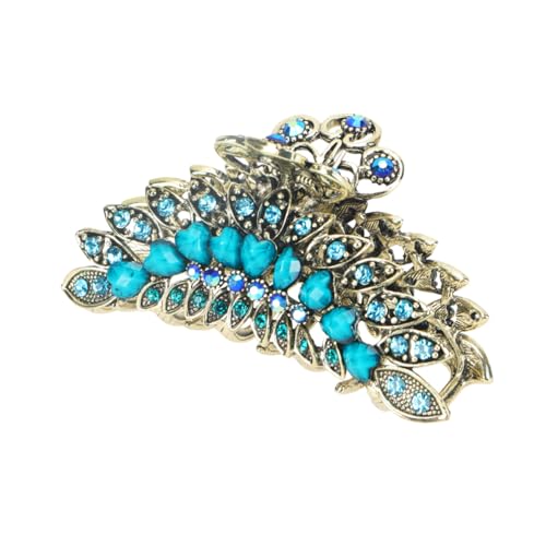 Gatuida Retro Haarklammer mit Blauen Strasssteinen Großer Rutschfester Haarclip für Damen und Mädchen Stylischer Ponytail Haarklammer Langlebiger und Einfacher Haarhalter für Langes Haar von Gatuida