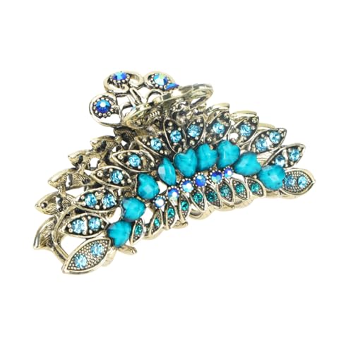 Gatuida Retro Haarklammer mit Strasssteinen Großer Blauer Kieferclip aus Langlebigem Material Modischer Haarschmuck für Damen und Mädchen Einfach zu Verwenden für Ponytail und Besondere von Gatuida