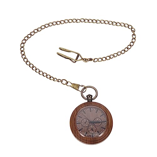 Gatuida Taschenuhr Aus Holz Mit Kette Retro-hängeuhr Tragbare Dekorative Uhr Batteriebetrieben Schlicht Und Elegant von Gatuida