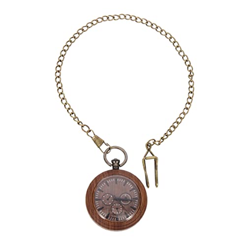 Gatuida Taschenuhr Holz Glas Legierung Tragbar Mit Kette Hängeuhr Für Herren Outdoor Bruchfest Dekorativ Praktisch von Gatuida