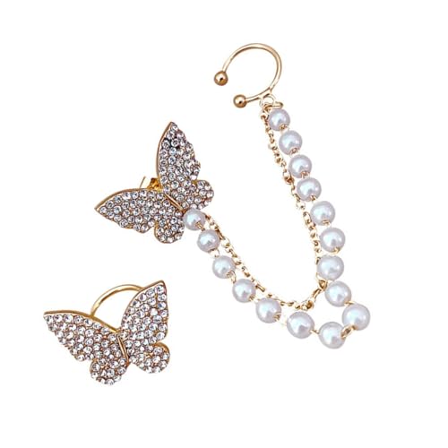 Gatuida Rhinestone Schmetterling Ohrhaken Damen Ohrringe mit Perlen Schmuckaccessoire Modisch Funkelnd Elegant für Party und Alltag von Gatuida