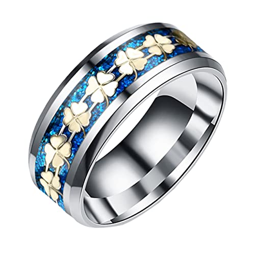 Gatuida Ring Blaue Basis Goldfarbener Vierblättriger Kleeblatt Damen Herren Modischer Unzerbrechlicher Schmuck Persönlichkeitsschmuck von Gatuida