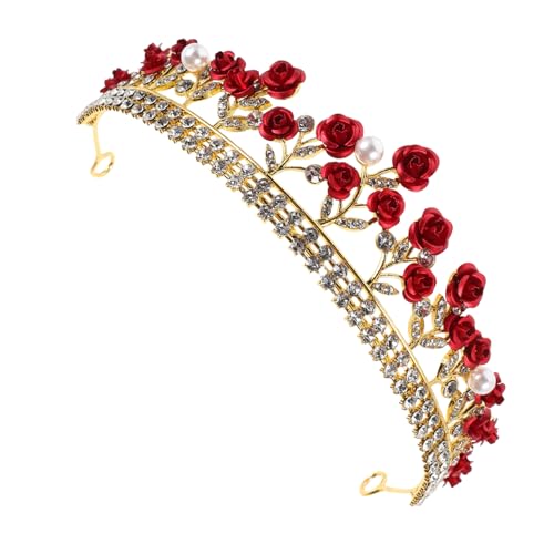 Gatuida Rote Rosen Brautkrone mit Funkelnden Strasssteinen Leichtes Diadem für Hochzeit Vielseitiges Haarschmuck accessoire für Damen Romantische Tiara Passend zu Verschiedenen von Gatuida