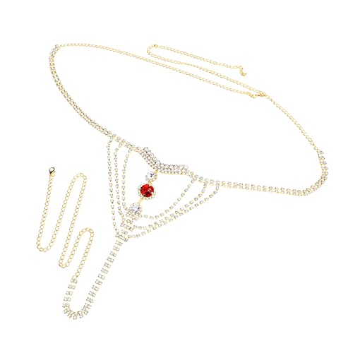 Gatuida Rote Strass Body Chain Damen Unterwäsche Panty Körperkette für Tanzparty Club Kleidung Verstellbar Modisches Damen Accessoire von Gatuida