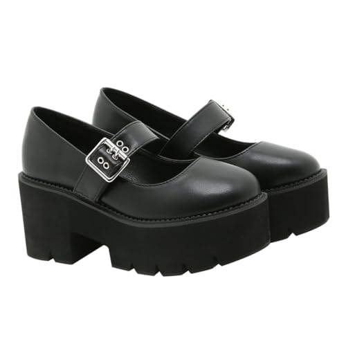 Gatuida Runde Zehen Lederschuhe Damen Schwarz mit Metall Schnalle Flache Outdoor Freizeit Schuhe rutschfeste Sohle Modisch und Angenehm für Jahreszeiten für Arbeit und Alltag von Gatuida