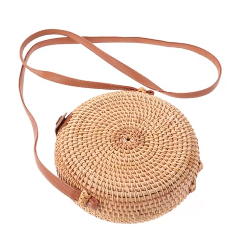 Gatuida Runder Damen Rattan Rucksack Handgefertigt Mini Umhängetasche Crossbody Schultertasche Leicht Für Reisen Strand Alltag Elegant Natürlich von Gatuida