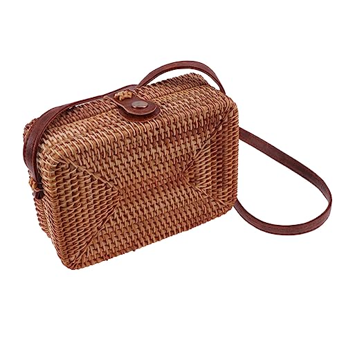 Gatuida Runder Rattan Strohrucksack für Damen Handgefertigte Umhängetasche Mini Schultertasche im Quadratischen Design für Freizeit Reisen und Strand von Gatuida