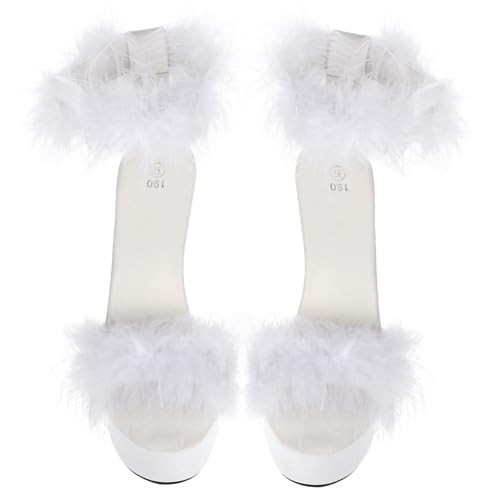 Gatuida Sandalen Damen High Heels Rutschfest Sommer Schuhe mit Federdekor Strapazierfähig Komfortabel Weiß von Gatuida