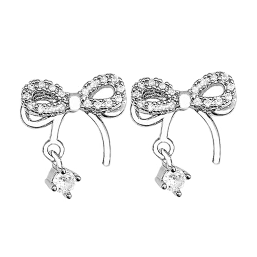 Gatuida Schleifen Ohrstecker Damen Silber Glänzend Zirkonia Bowknot Design Elegant Schmuck für Hochzeit Geburtstag Party von Gatuida
